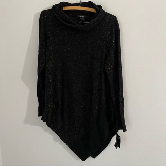 Alfani Womens Metallic Asymmetric Pullover Cowl Neck Sweater Black S - Picture 1 of 3